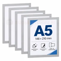 Magneettinen A5-infokehys itsekiinnittyvä hopea 5 kpl
