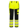 Hi-Vis kuorisadehousut keltainen musta vedenpitävät työhousut edestä kuvattuna
