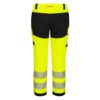 Hi-Vis kuorisadehousut keltainen musta vedenpitävät työhousut takaa kuvattuna