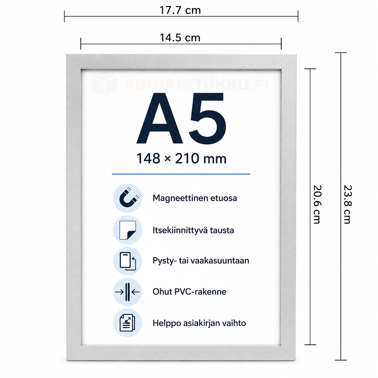 Magneettinen A5-infokehys itsekiinnittyvä – Hopea tai Musta, 5 kpl - Image 2