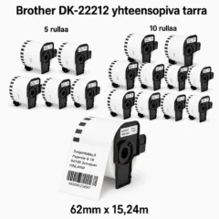 Brother DK-22212 yhteensopiva jatkuva filmitarra 62 mm × 15,24 m, 5 ja 10 rullan pakkaukset