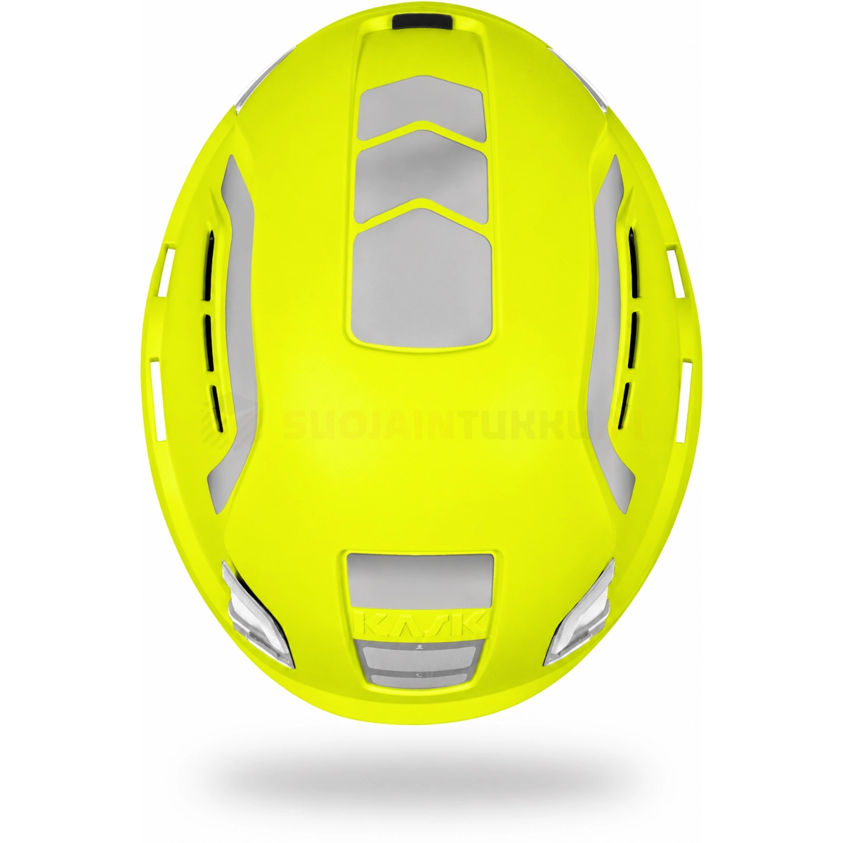 KASK Zenith X PL HI VIZ fluorikeltainen työkypärä ylhäältä – tuuletusaukot ja heijastimet