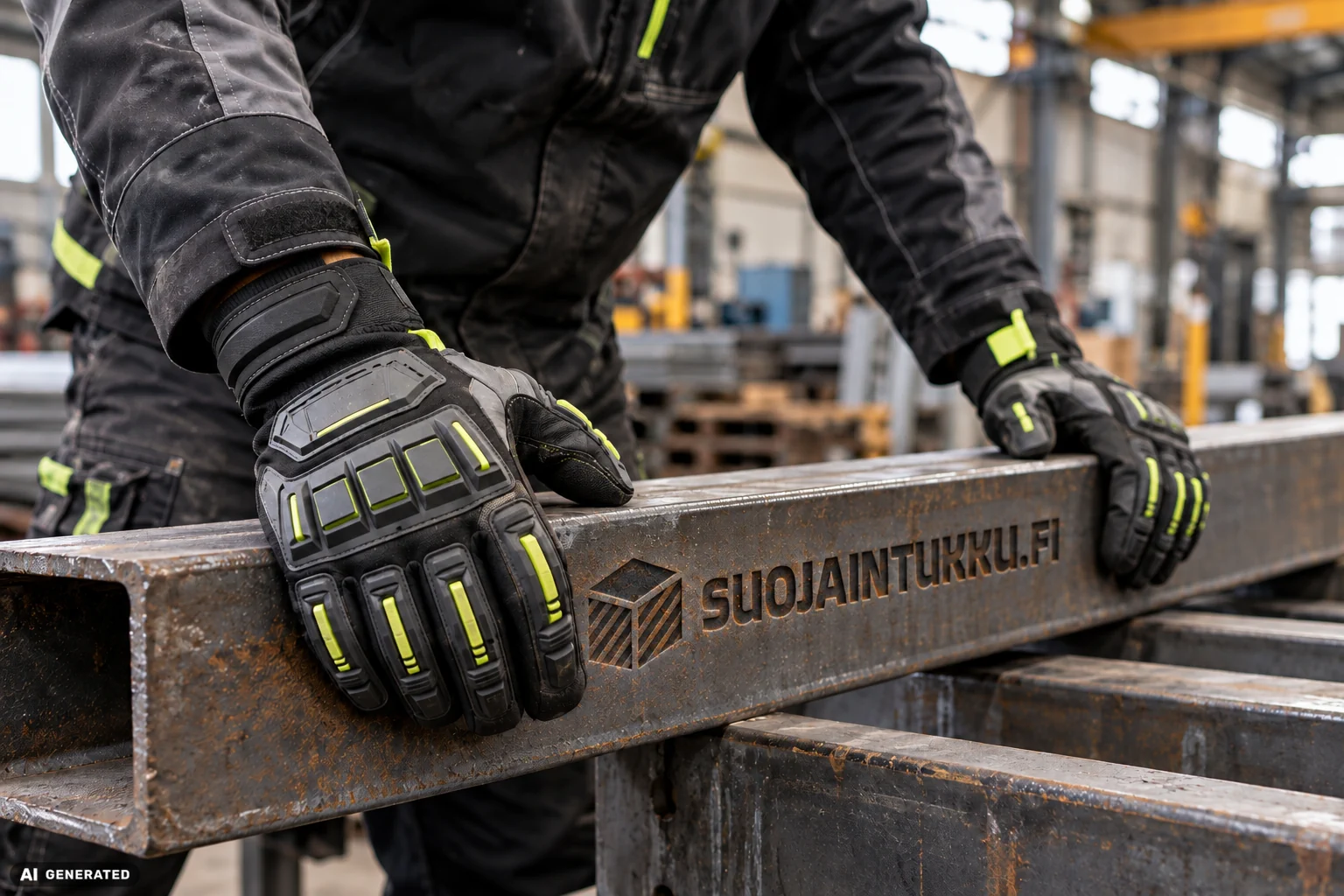 Kolhusuojakäsineet metalliteollisuudessa teräspalkin käsittelyssä