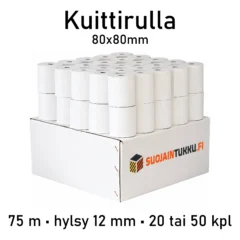 Kuittirulla 80x80 mm 75 m lämpöpaperi 20 tai 50 rullaa