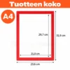 Magneettisen A4-infokehyksen koko 21 × 29,7 cm