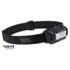 Petzl ARIA 1R RGB otsalamppu sivulta, HYBRID CONCEPT -virtalähdejärjestelmä ja musta otsapanta