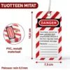 tee seo alt teksti kuvalle LOTO-varoituslaput DANGER 14,6 × 7,5 cm, PVC-materiaali ja metallinen ripustusreikä