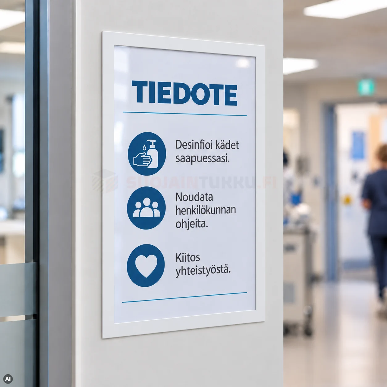 Valkoinen itseliimautuva magneettitasku A4 terveydenhuollon tiedotteelle hoitotilassa