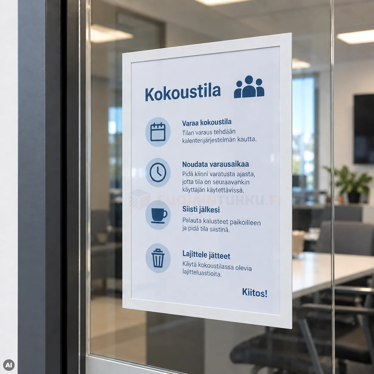 Valkoinen itseliimautuva magneettitasku A4 toimiston kokoustilan ohjeille lasipinnalla