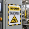 Kelta-musta magneettitasku A4 teollisuuskoneessa automaattisen käynnistyksen varoituskyltillä
