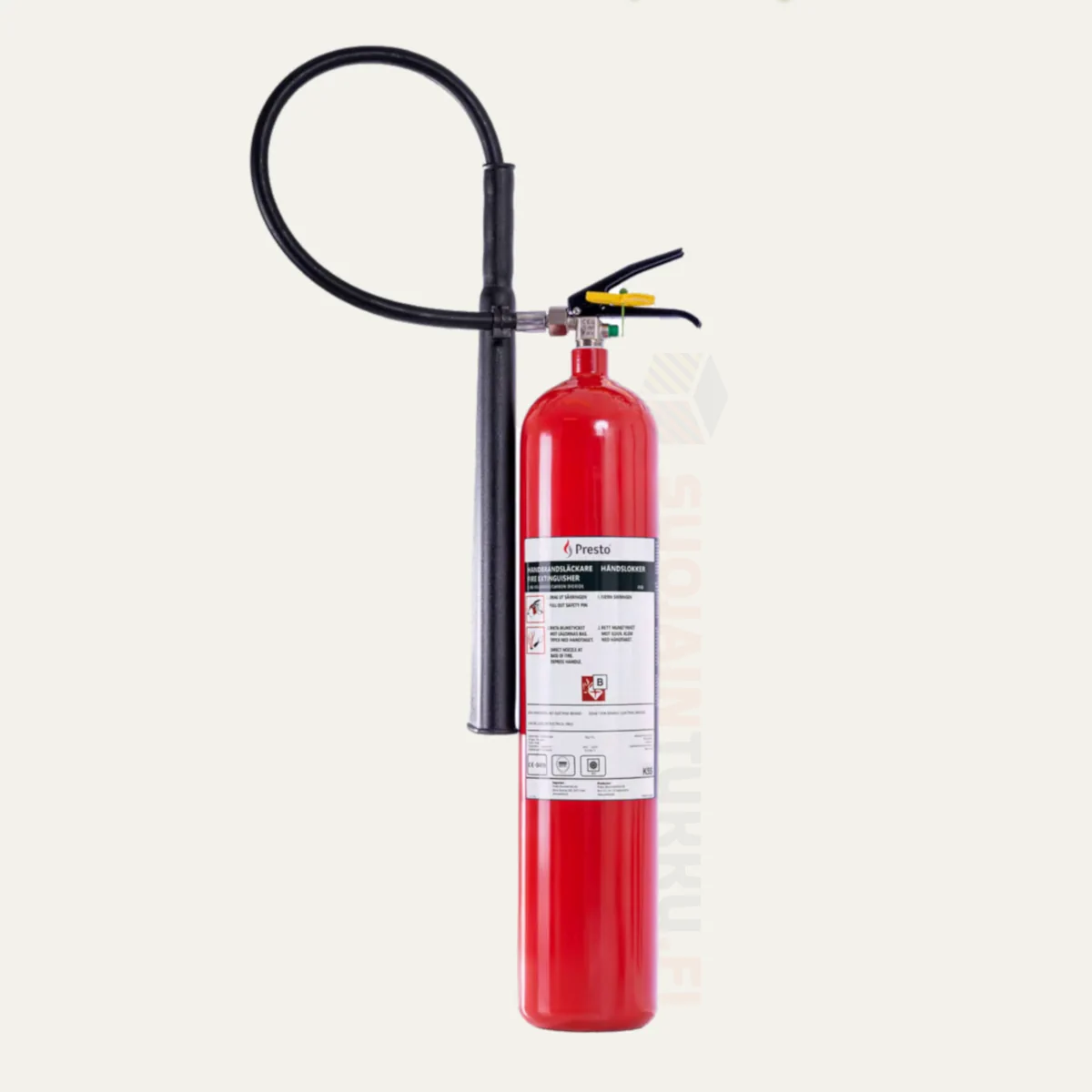 Presto K5S hiilidioksidisammutin 5 kg 89B – punainen CO2-käsisammutin sähkölaite- ja nestepaloihin